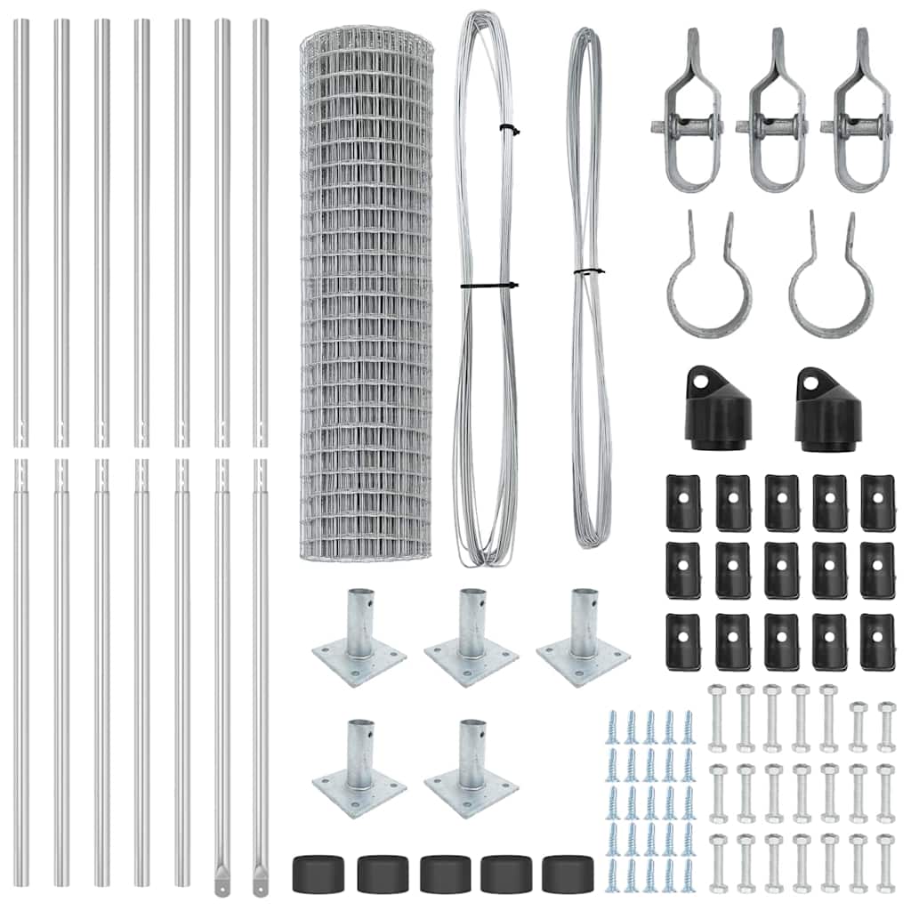 Zaun mit Pfosten Silber 1,2 x 10 m Stahl